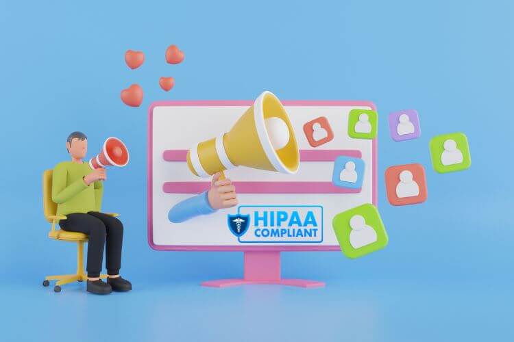 A person sitting in the chair to hold the speaker in hands and represent the HIPAA-Compliant