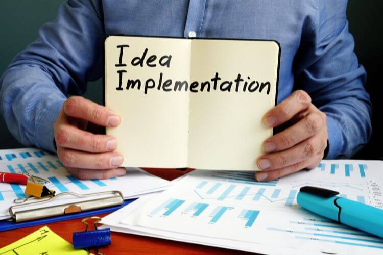 Idea to implementation concept illustrating an enterprise digital transformation framework and execution planning