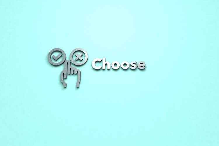 Decision-making concept for choosing the best AI chatbot using selection icons on pastel background