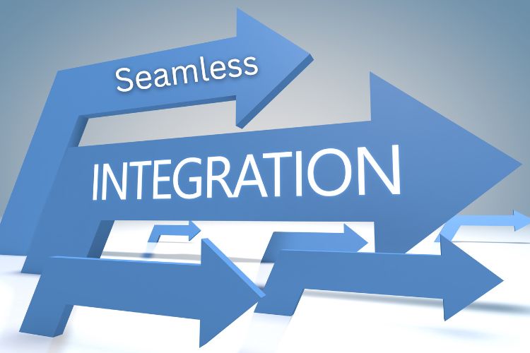 Blue arrows with 'Seamless Integration' text symbolizing smooth marketing and CRM platform connections
