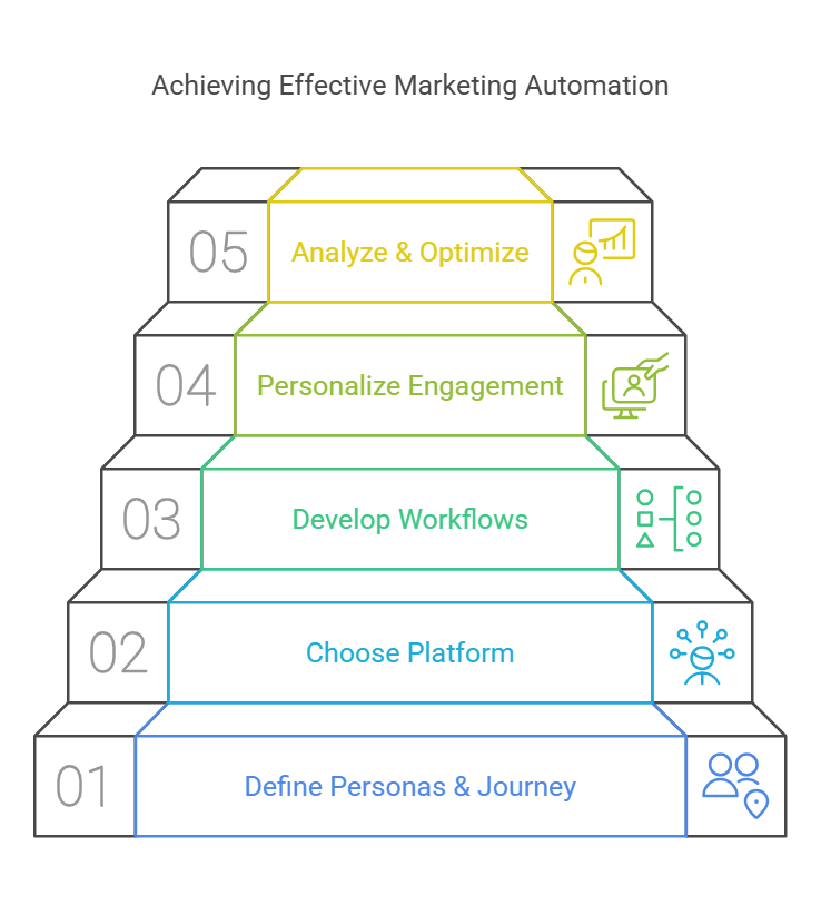 5-step guide to effective marketing automation: personas, platforms, workflows, personalization, and optimization