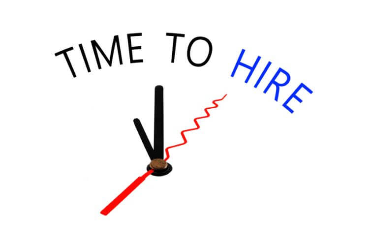 Clock-style graphic showing urgency with 'Time to Hire' message for marketing automation agency decision-making