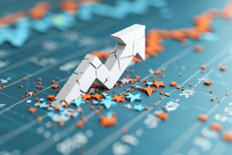 3D arrow breaking through data surface, symbolizing business growth and future market outlook.