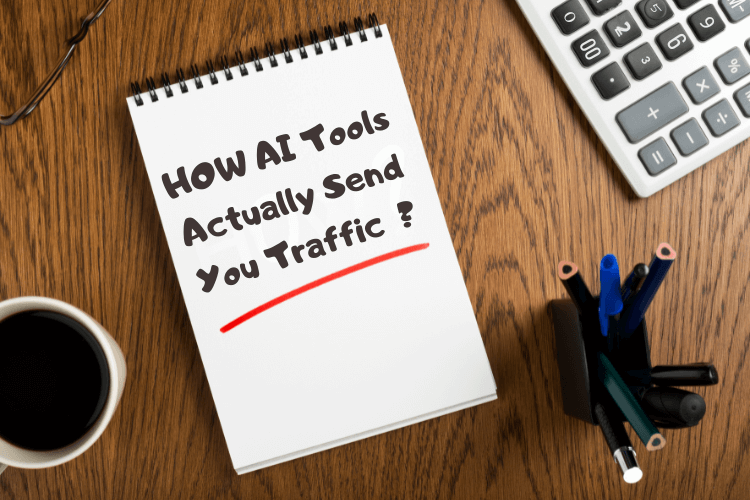 Notebook showing how AI tools drive website traffic, highlighting referral and visibility insights.