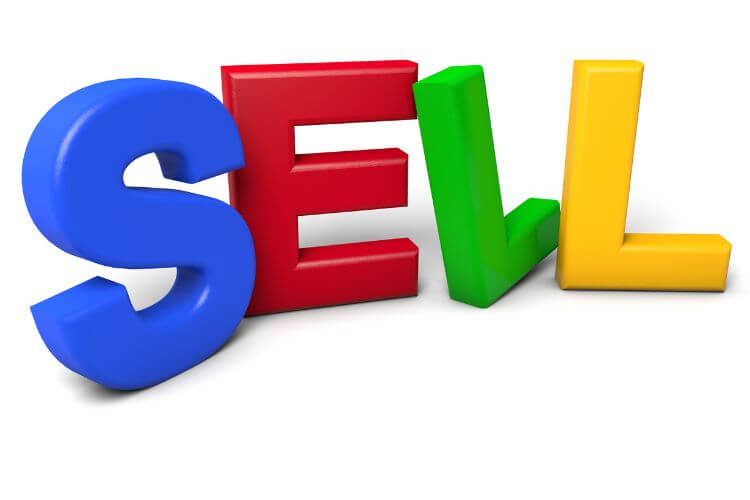 Bright 3-D letters forming the word SELL representing the selling function in marketing
