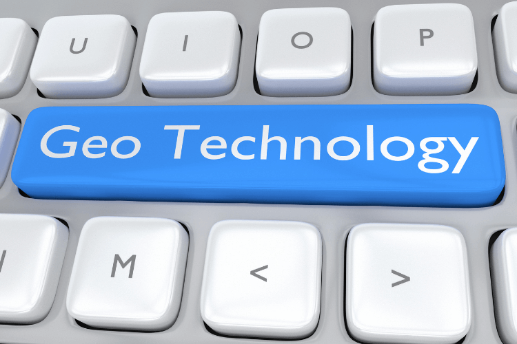 Geo technology concept key on keyboard symbolizing location-based digital tools.
