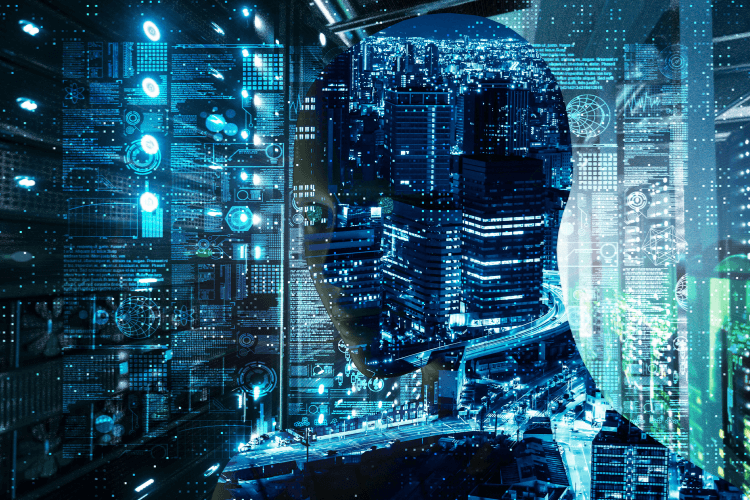 Digital human silhouette with data overlay depicting AI threats in pair-programming environments