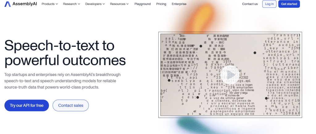 AssemblyAI speech-to-text API for developers and enterprises homepage banner