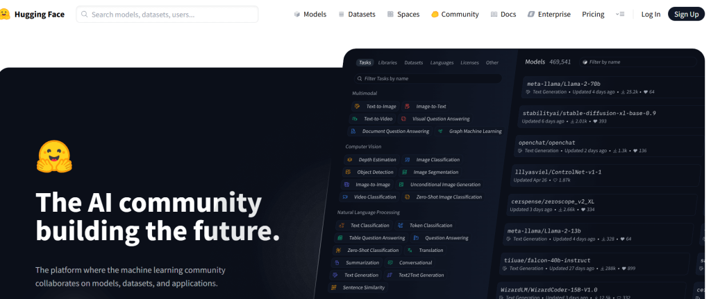 Hugging Face AI community hub for models, datasets, and machine learning collaboration