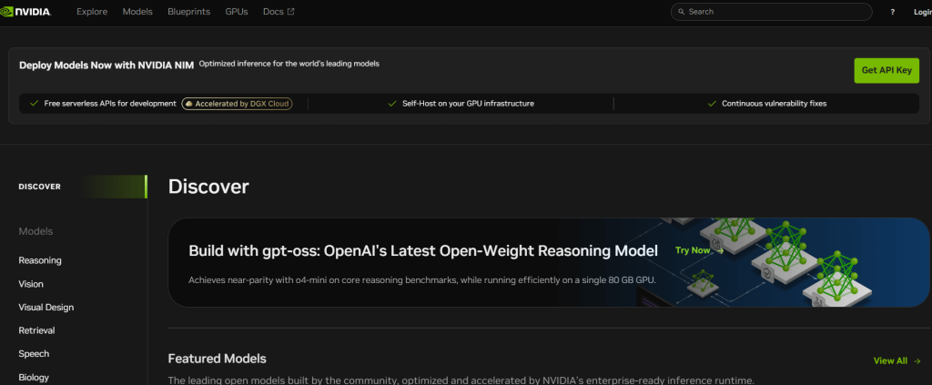 NVIDIA NIM API platform for deploying and scaling AI models with GPU acceleration