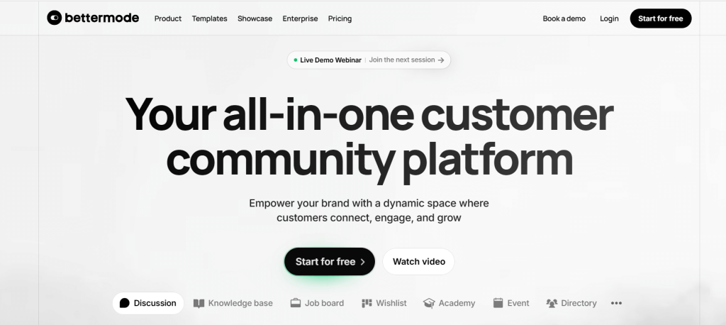 Bettermode all-in-one customer community platform homepage for brand engagement and growth