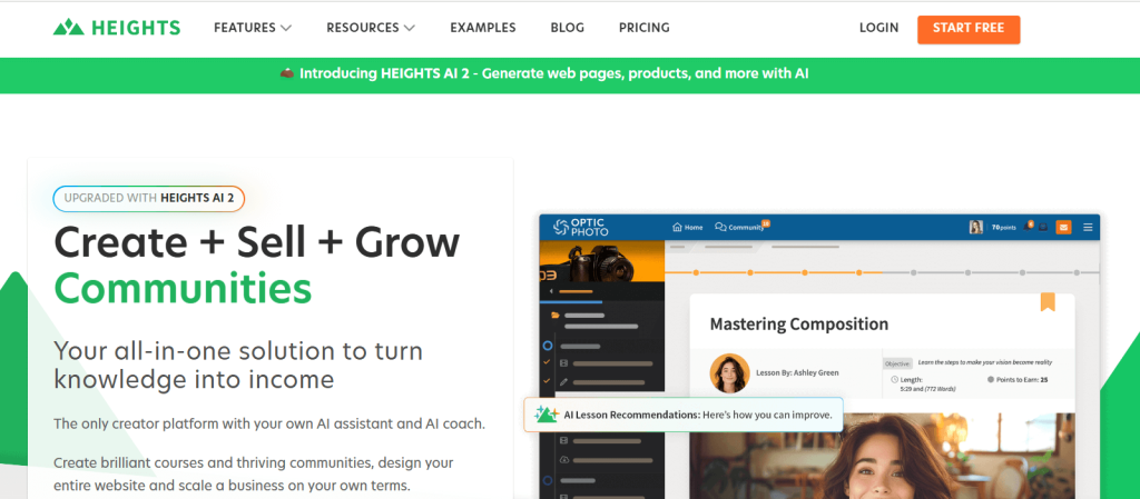 Heights Platform for creating, selling, and growing online learning communities