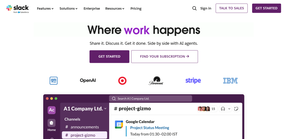 Slack team communication and collaboration platform with AI-powered workflows