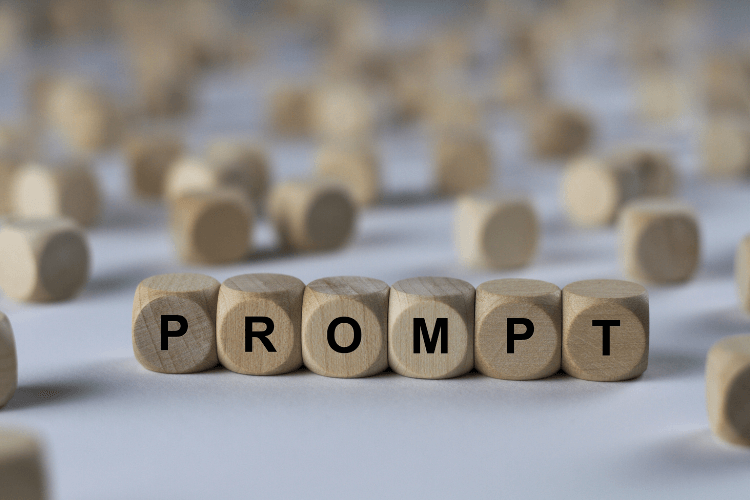 Wooden blocks spelling prompt for AI content creation and calendar setup.