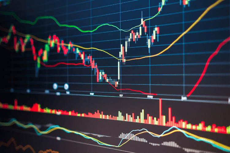 Stock market trends showing emerging technologies and growth in AI.