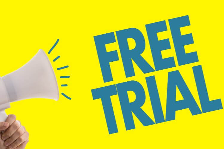 Free trial UX promotion with bold text highlighting product trial marketing strategy