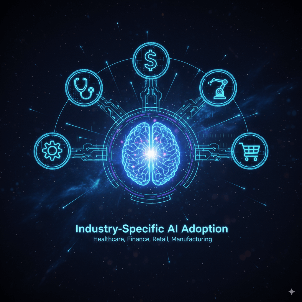Industry-specific AI adoption in healthcare, finance, retail, and manufacturing